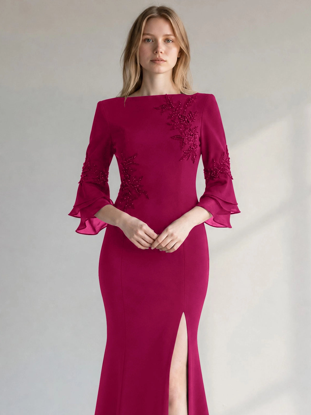 Chiffon Mother of the Bride Dress with 3/4 Sleeves