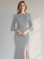 Chiffon Mother of the Bride Dress with 3/4 Sleeves