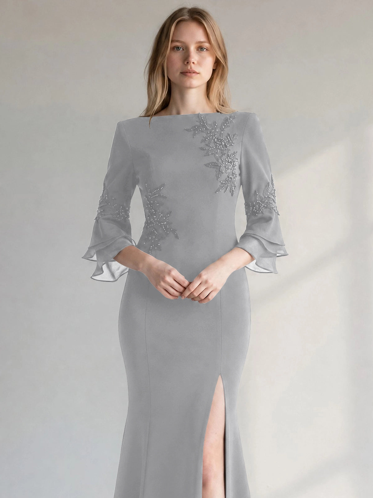 Chiffon Mother of the Bride Dress with 3/4 Sleeves