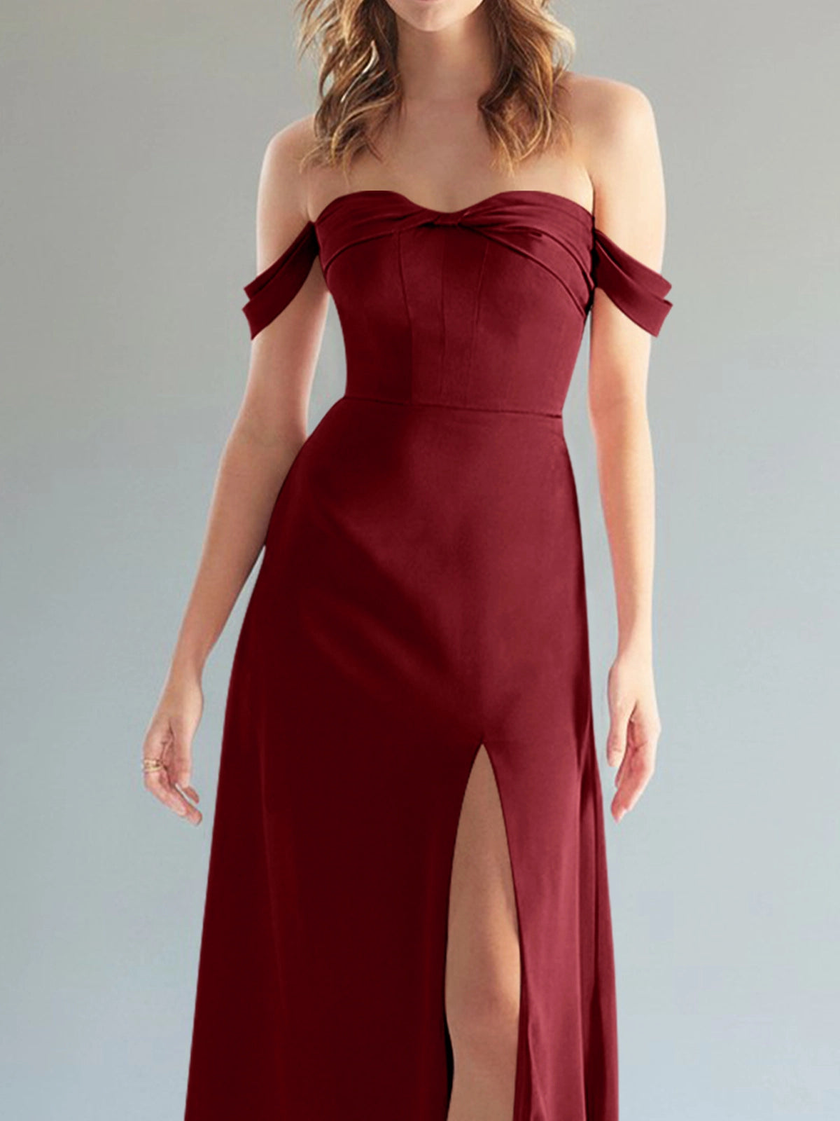 Off-the-Shoulder Slit Bridesmaid Dress 