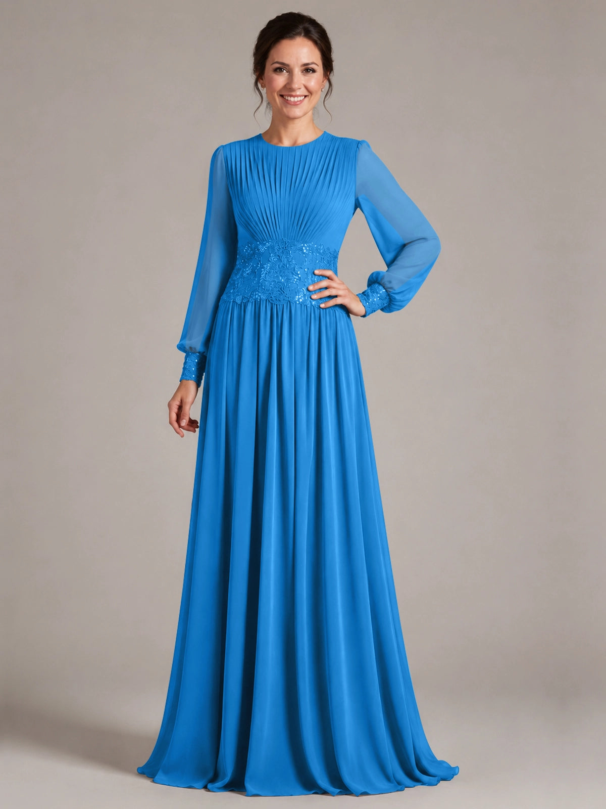 Chiffon Mother of the Bride Dress with Jewel Neckline 