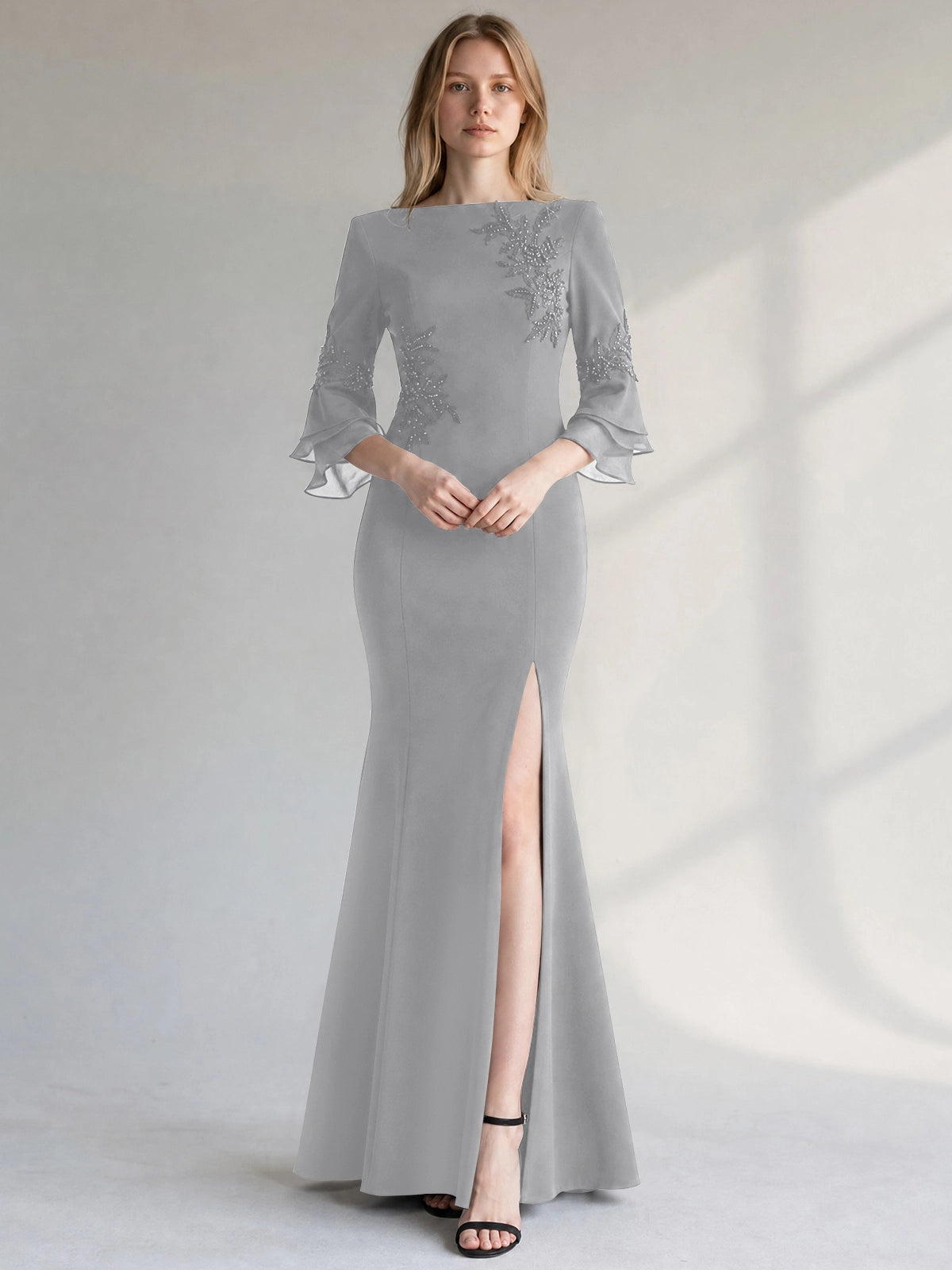 Chiffon Mother of the Bride Dress with 3/4 Sleeves