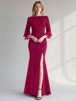 Chiffon Mother of the Bride Dress with 3/4 Sleeves
