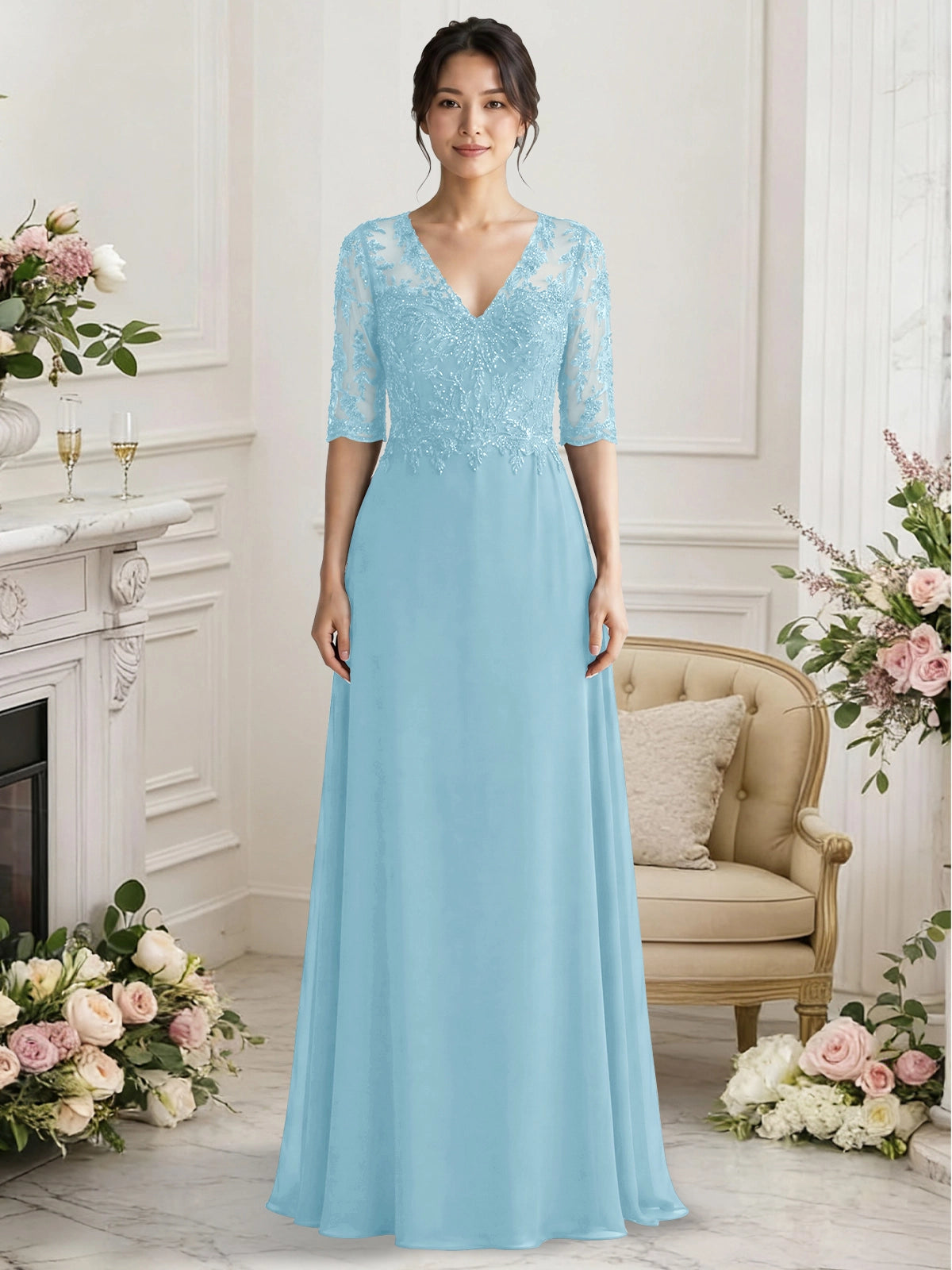 Lace Mother of the Bride Dress with Half Sleeves
