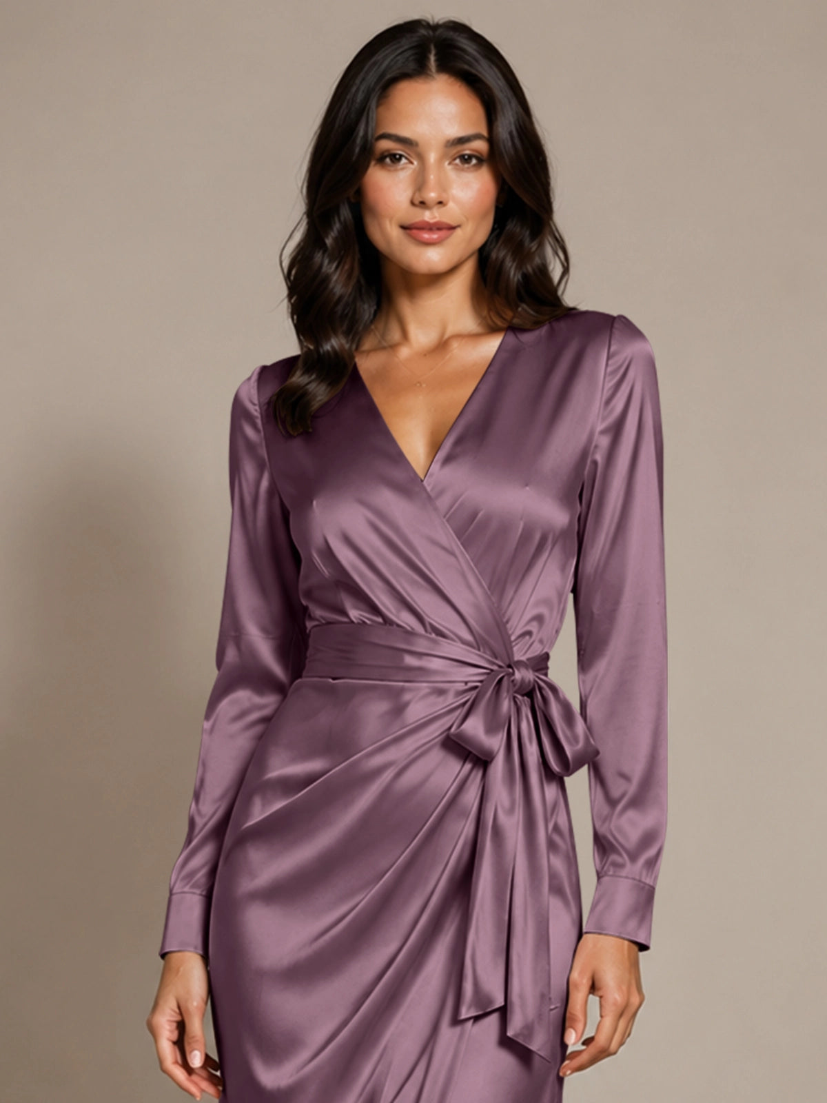 Silk-like Mother of the Bride Dress with Self-Tie Sash 