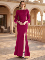 Chiffon Mother of the Bride Dress with 3/4 Sleeves