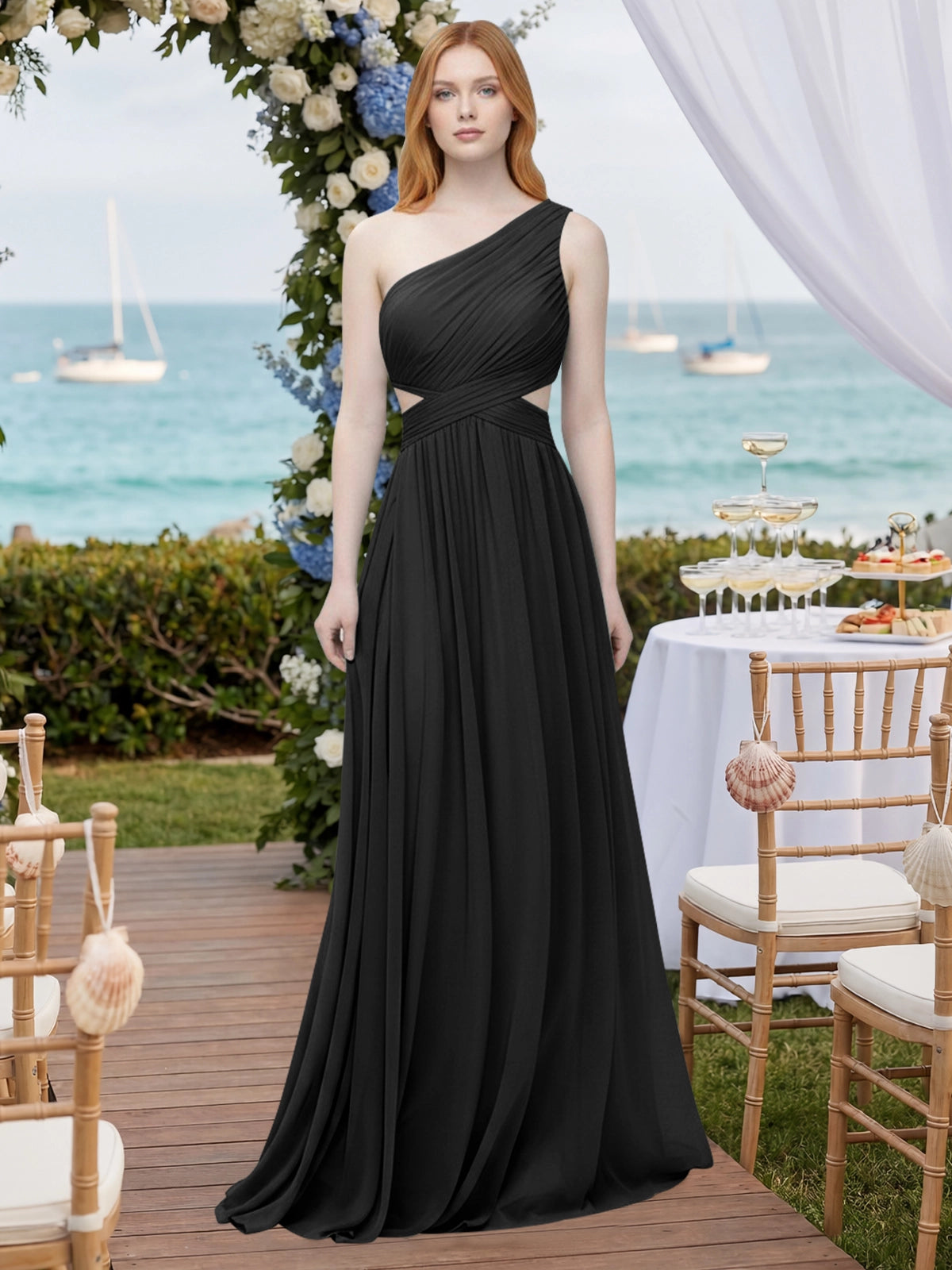 One-Shoulder Side Cut-Out Bridesmaid Dress 