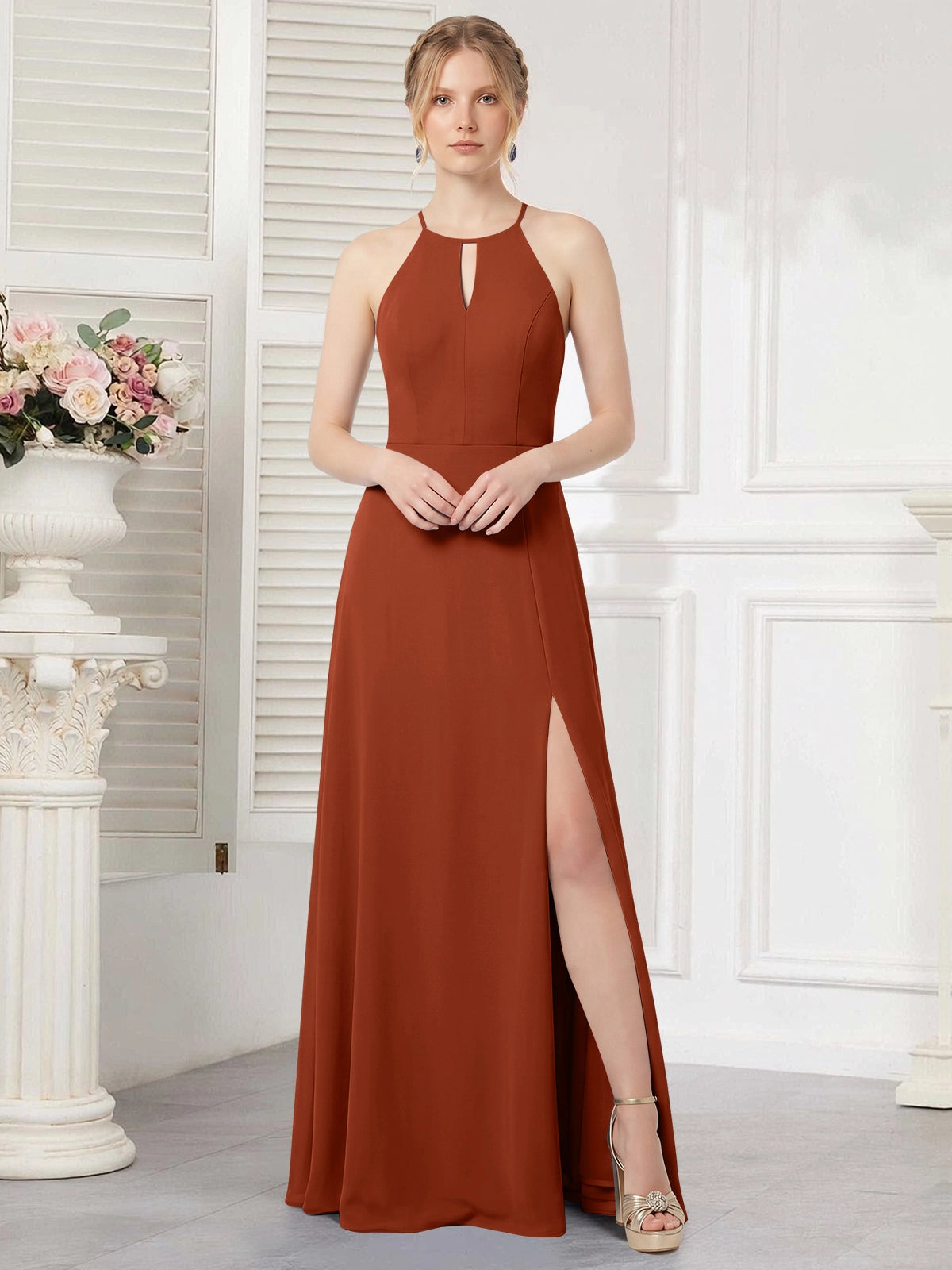 Chiffon Bridesmaid Dress with Halter 