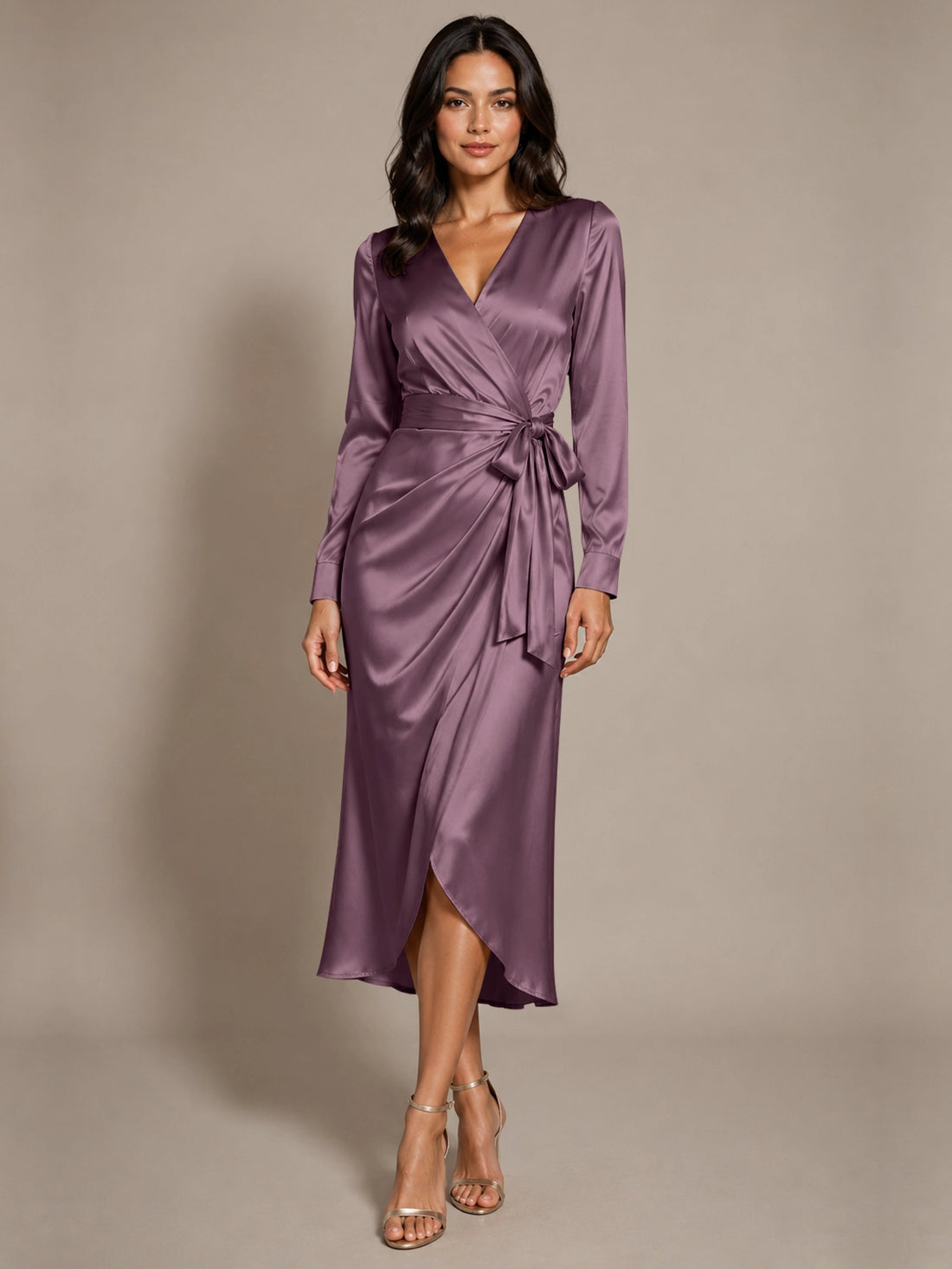 Silk-like Mother of the Bride Dress with Self-Tie Sash 