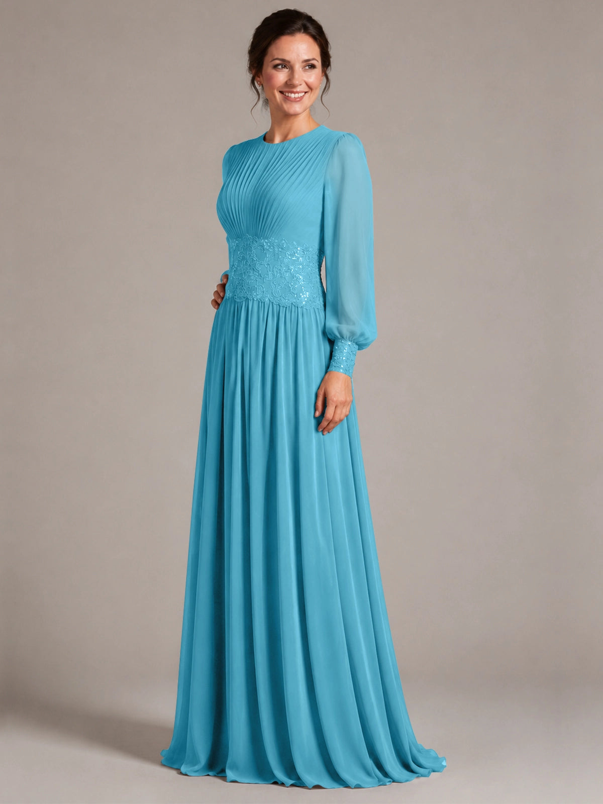 Chiffon Mother of the Bride Dress with Jewel Neckline 