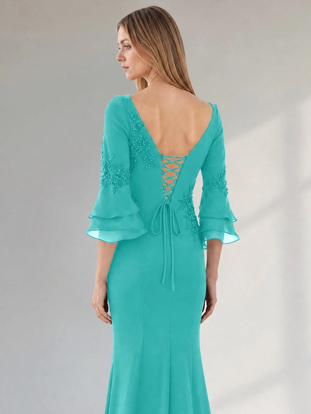 Chiffon Mother of the Bride Dress with 3/4 Sleeves