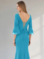 Chiffon Mother of the Bride Dress with 3/4 Sleeves