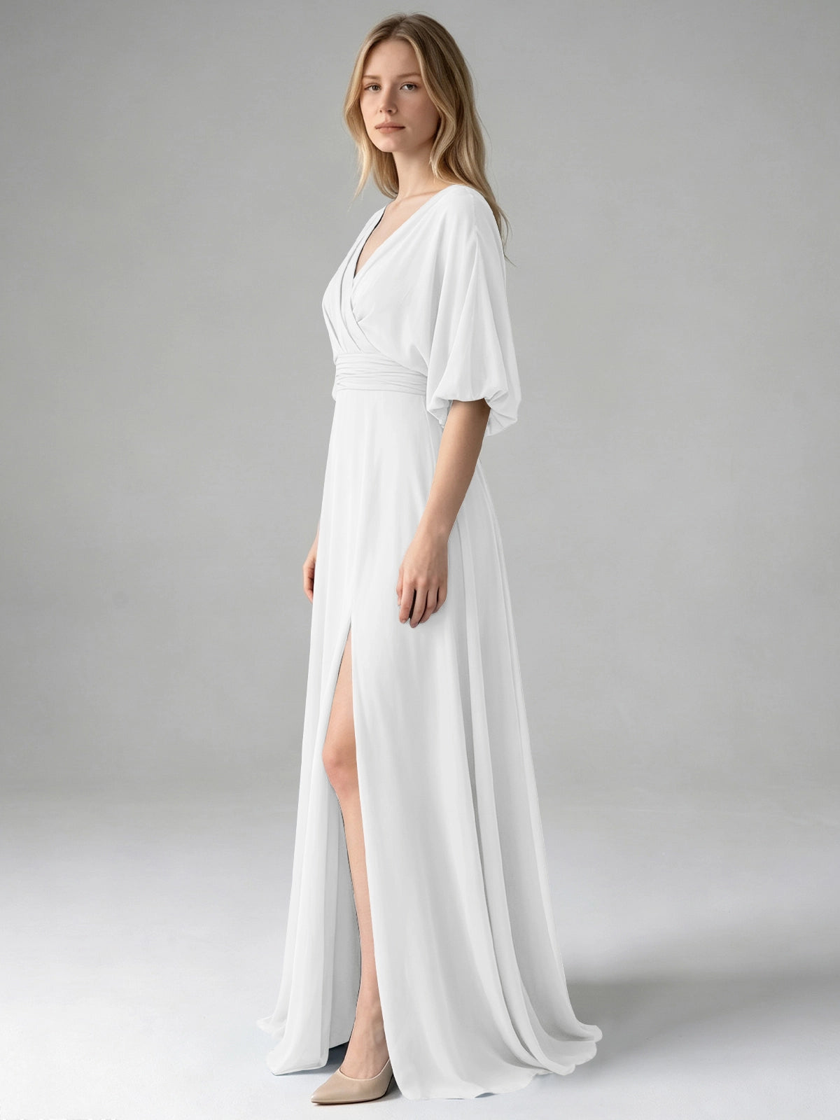 V-neck Slit Ruched Mother Dress 