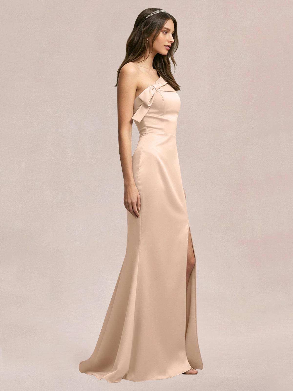 Satin Bow Accent Bridesmaid Dress 
