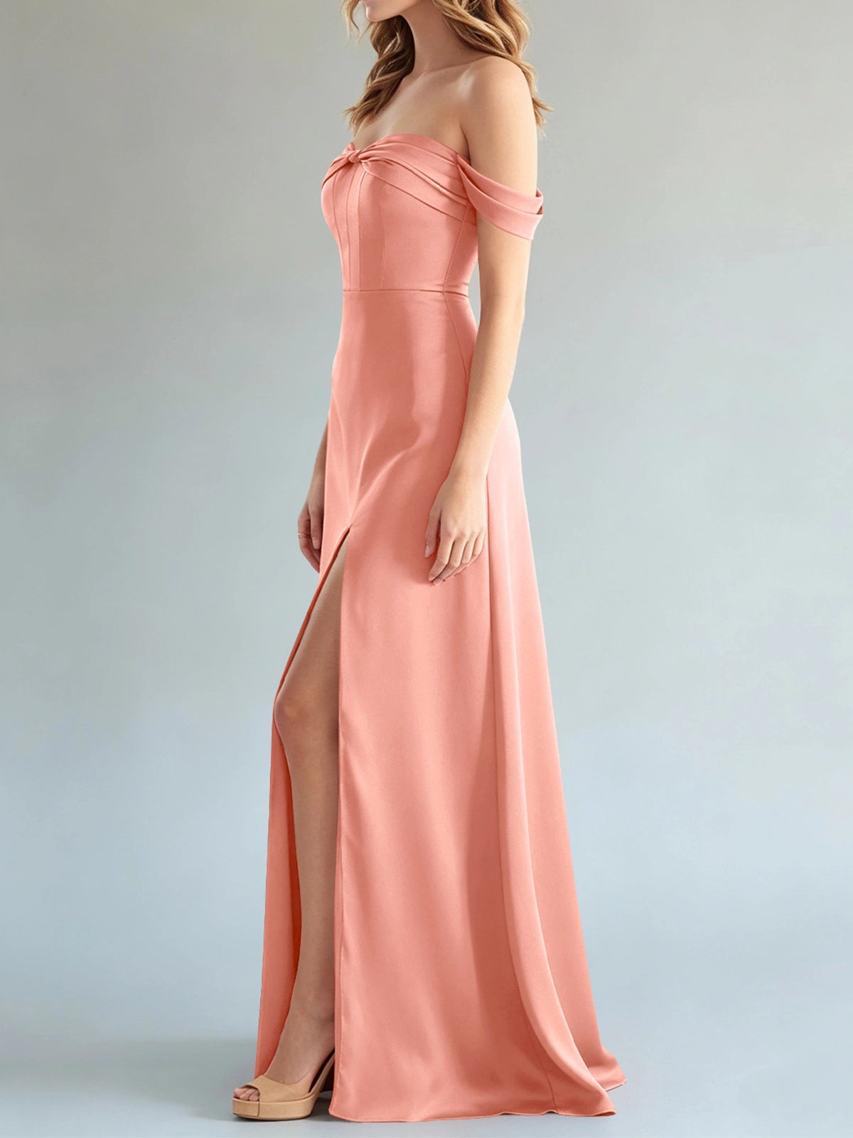 Off-the-Shoulder Slit Bridesmaid Dress 