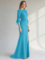 Chiffon Mother of the Bride Dress with 3/4 Sleeves