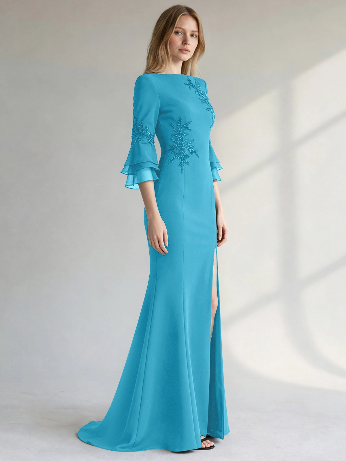 Chiffon Mother of the Bride Dress with 3/4 Sleeves