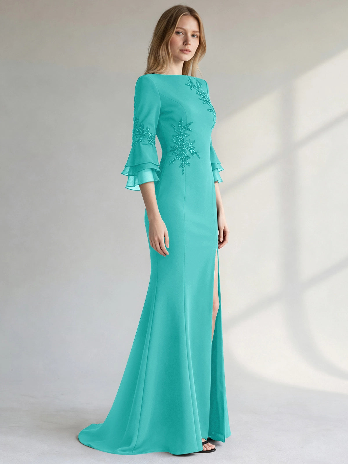 Chiffon Mother of the Bride Dress with 3/4 Sleeves