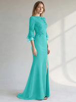 Chiffon Mother of the Bride Dress with 3/4 Sleeves