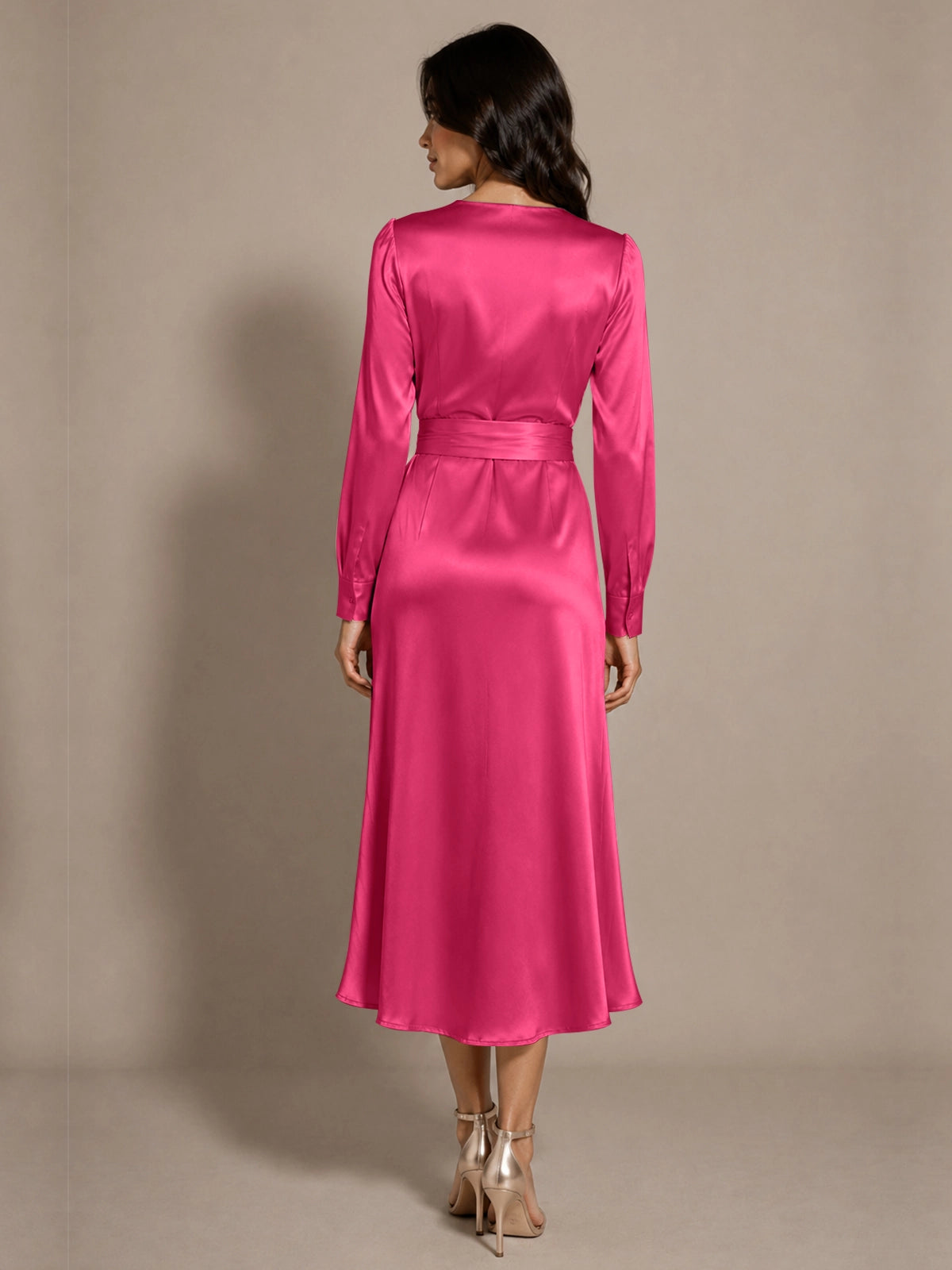 Silk-like Mother of the Bride Dress with Self-Tie Sash 