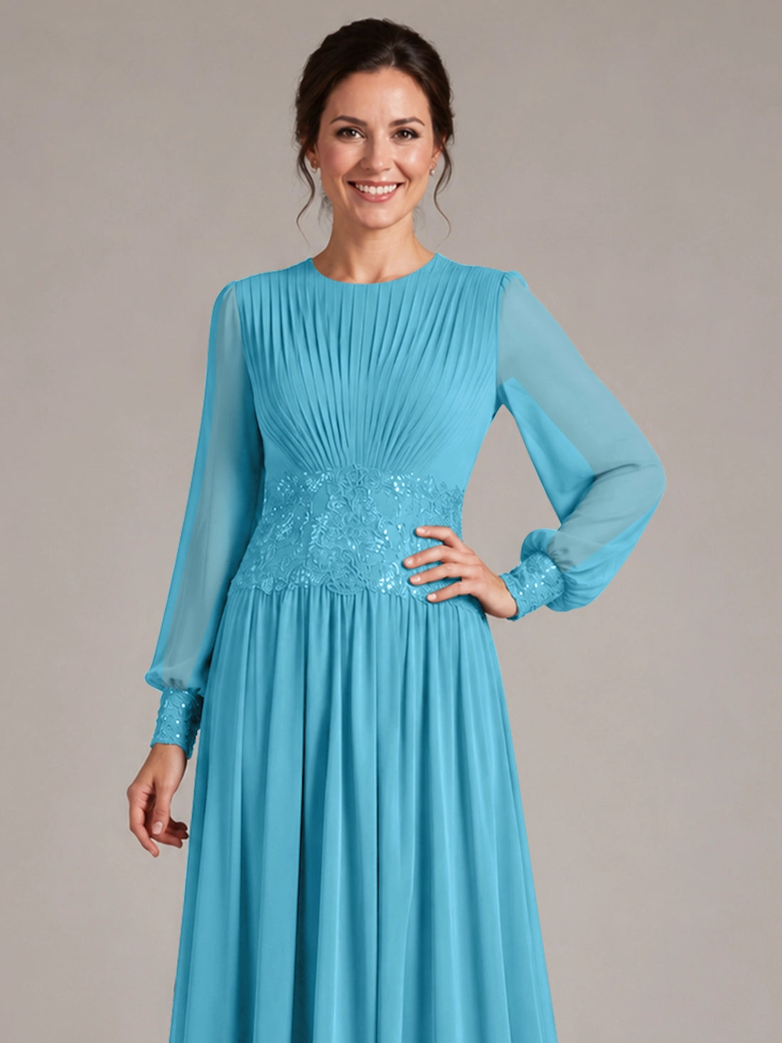 Chiffon Mother of the Bride Dress with Jewel Neckline 