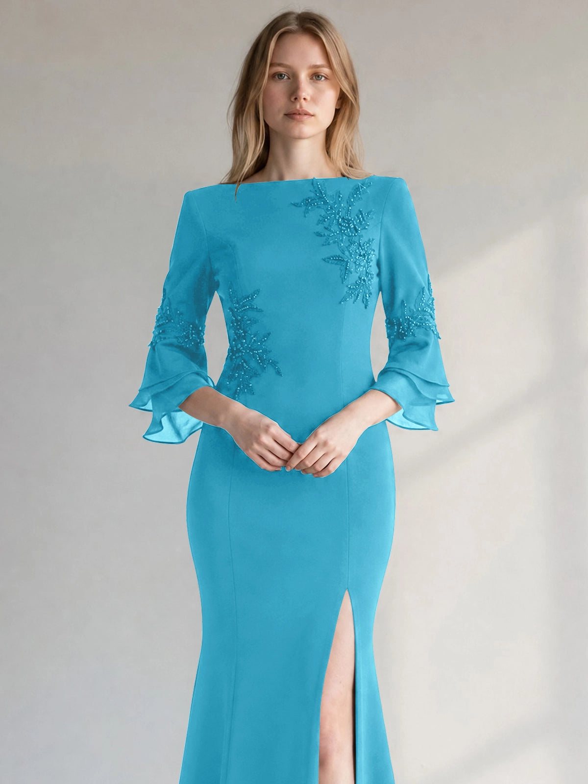 Chiffon Mother of the Bride Dress with 3/4 Sleeves