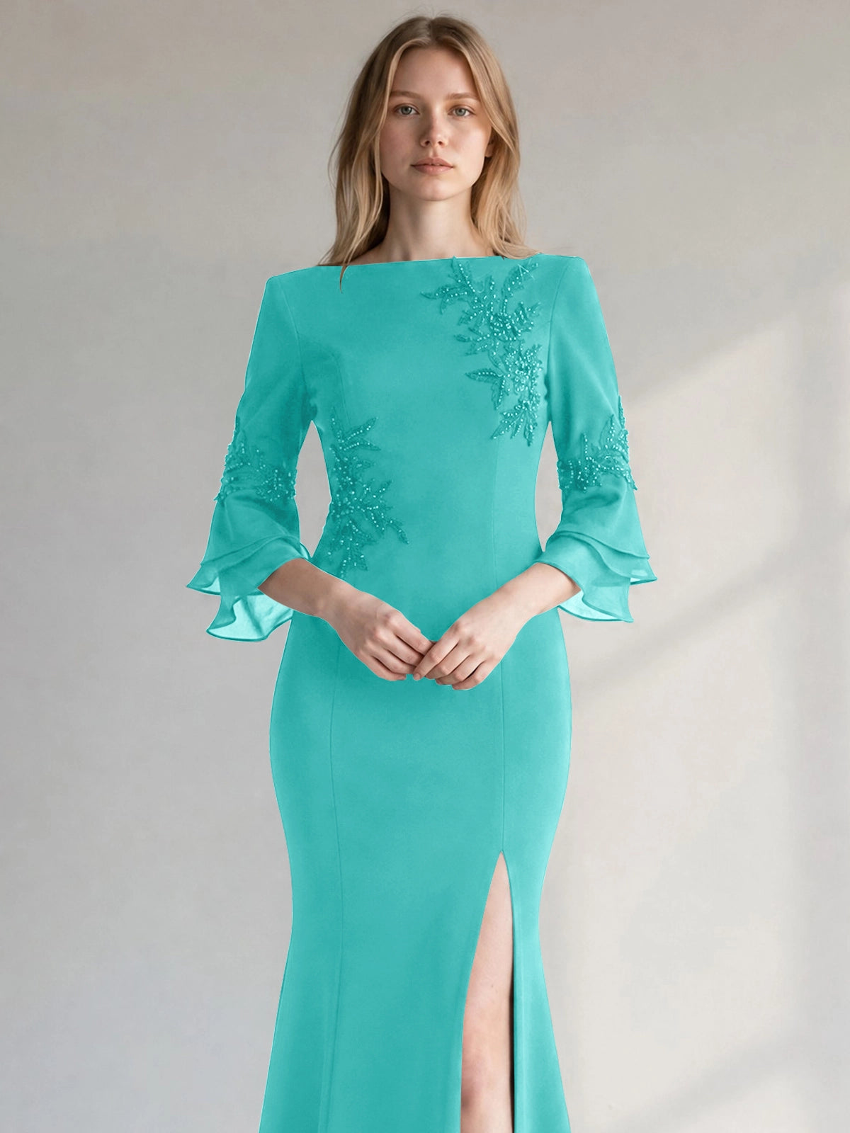 Chiffon Mother of the Bride Dress with 3/4 Sleeves