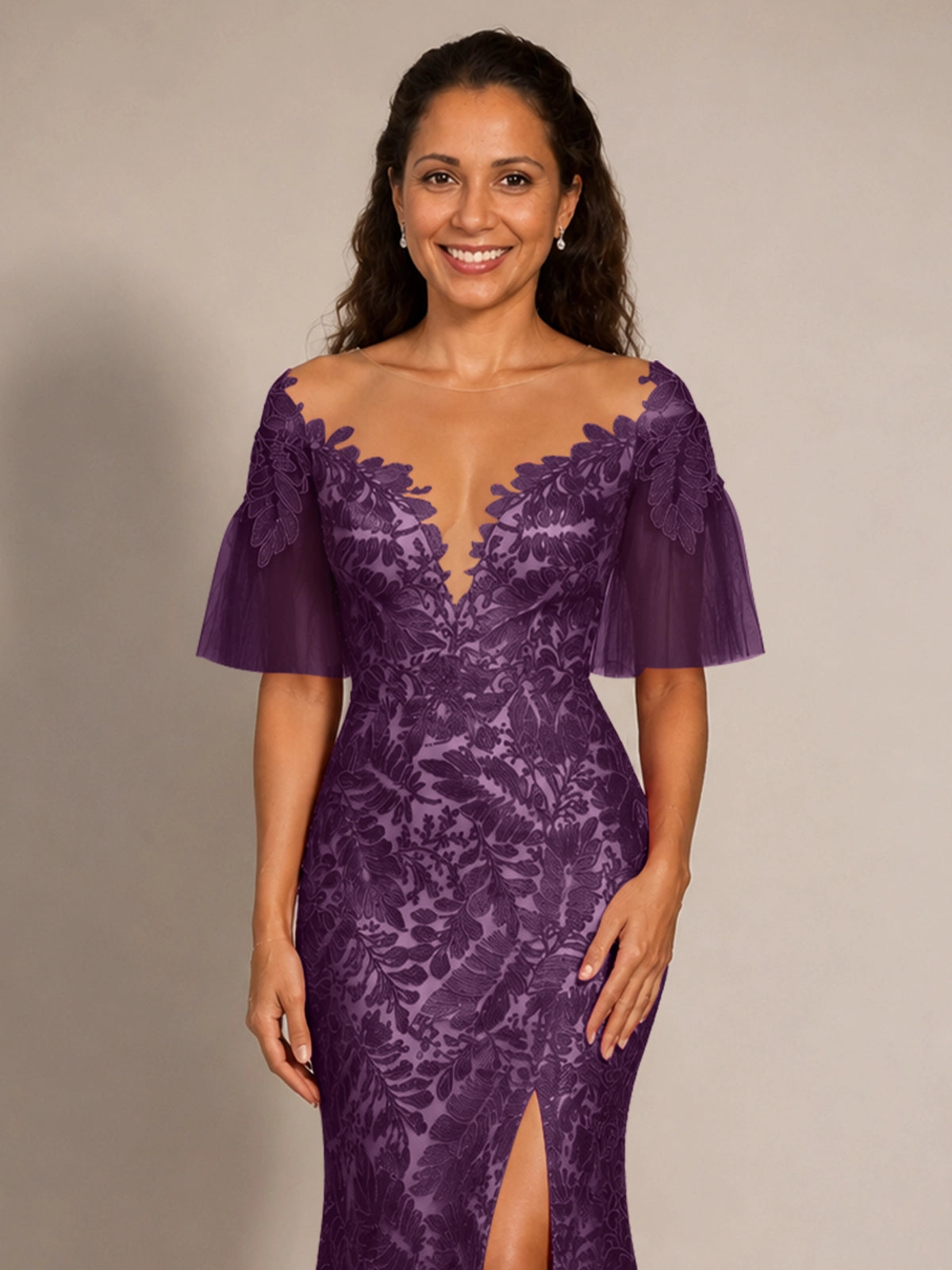 Mermaid Mother of the Bride Dress with V-neck 