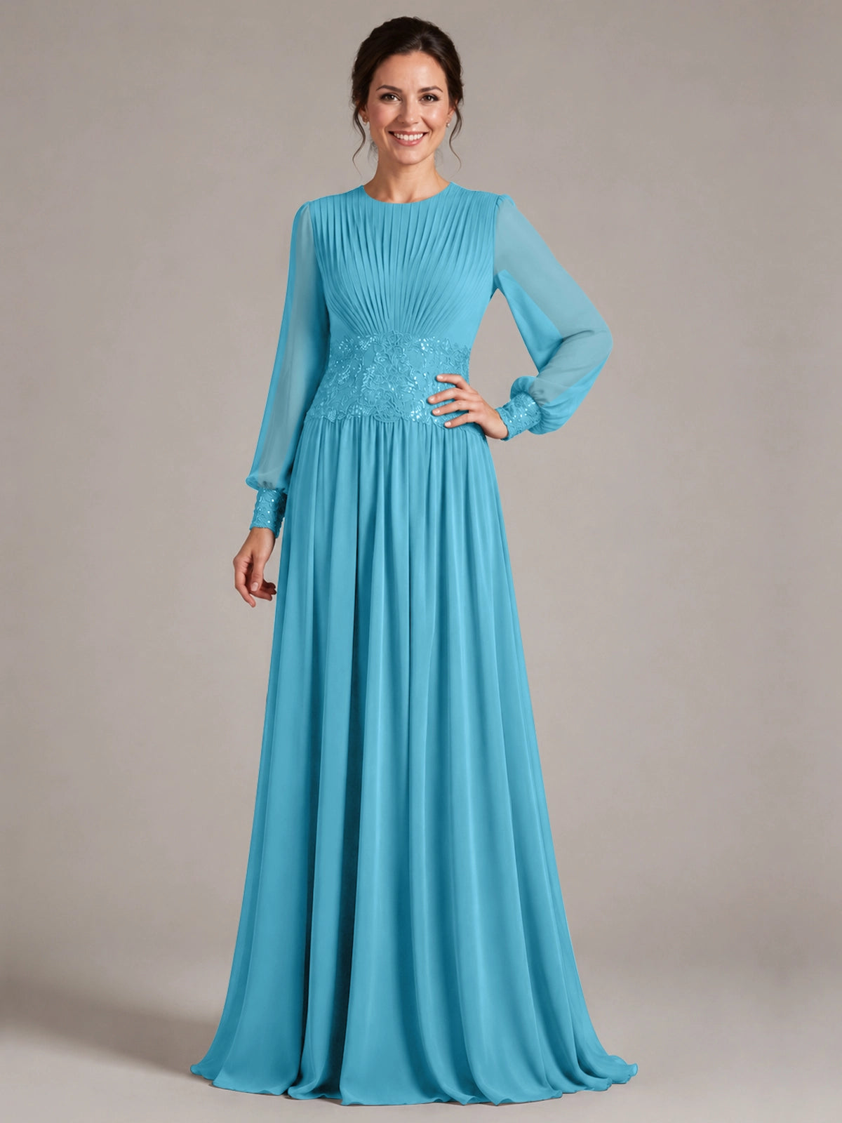 Chiffon Mother of the Bride Dress with Jewel Neckline 