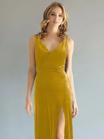 Velvet Bridesmaid Dress with Slit 