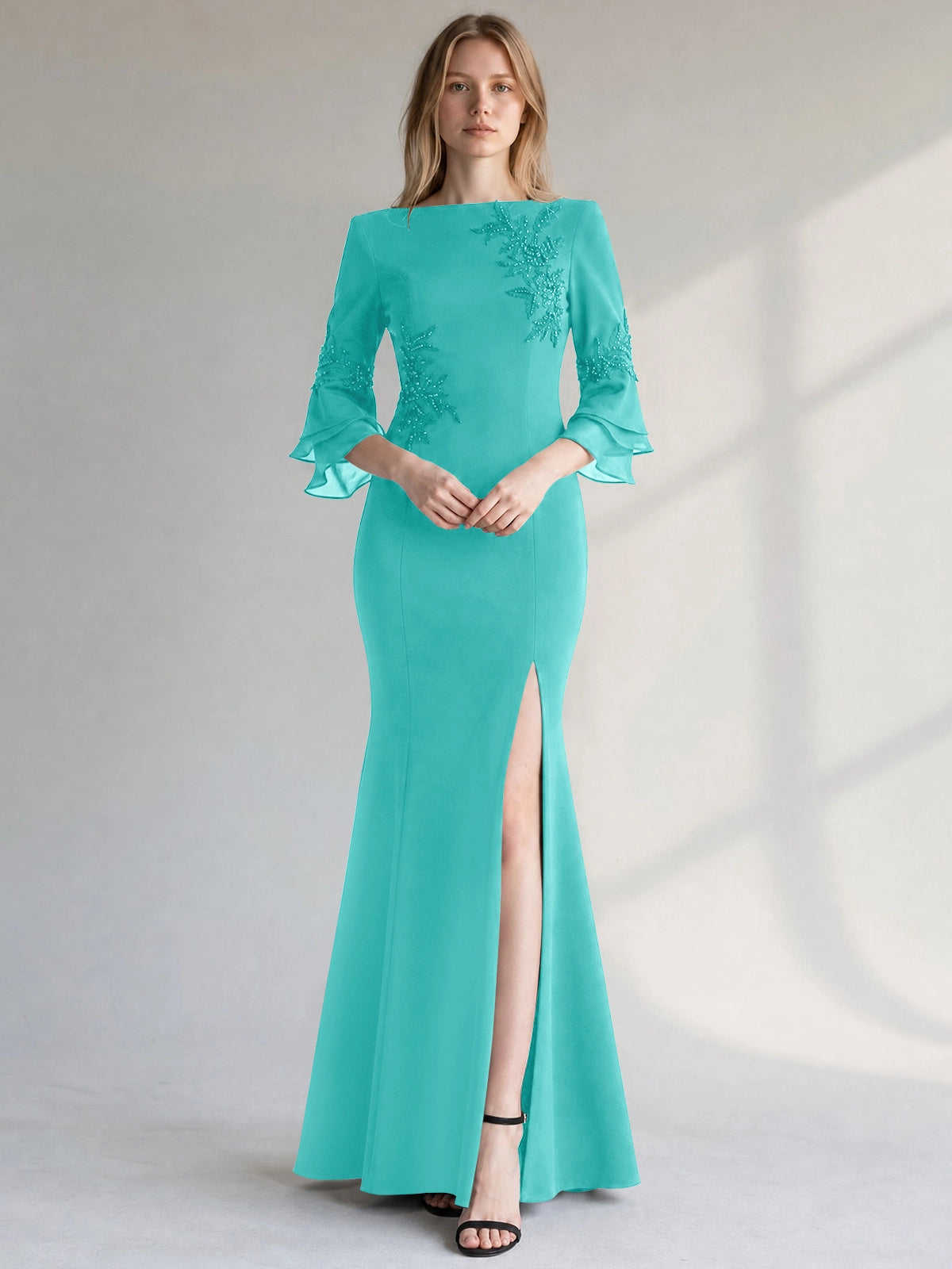 Chiffon Mother of the Bride Dress with 3/4 Sleeves