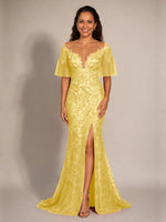 Mermaid Mother of the Bride Dress with V-neck 