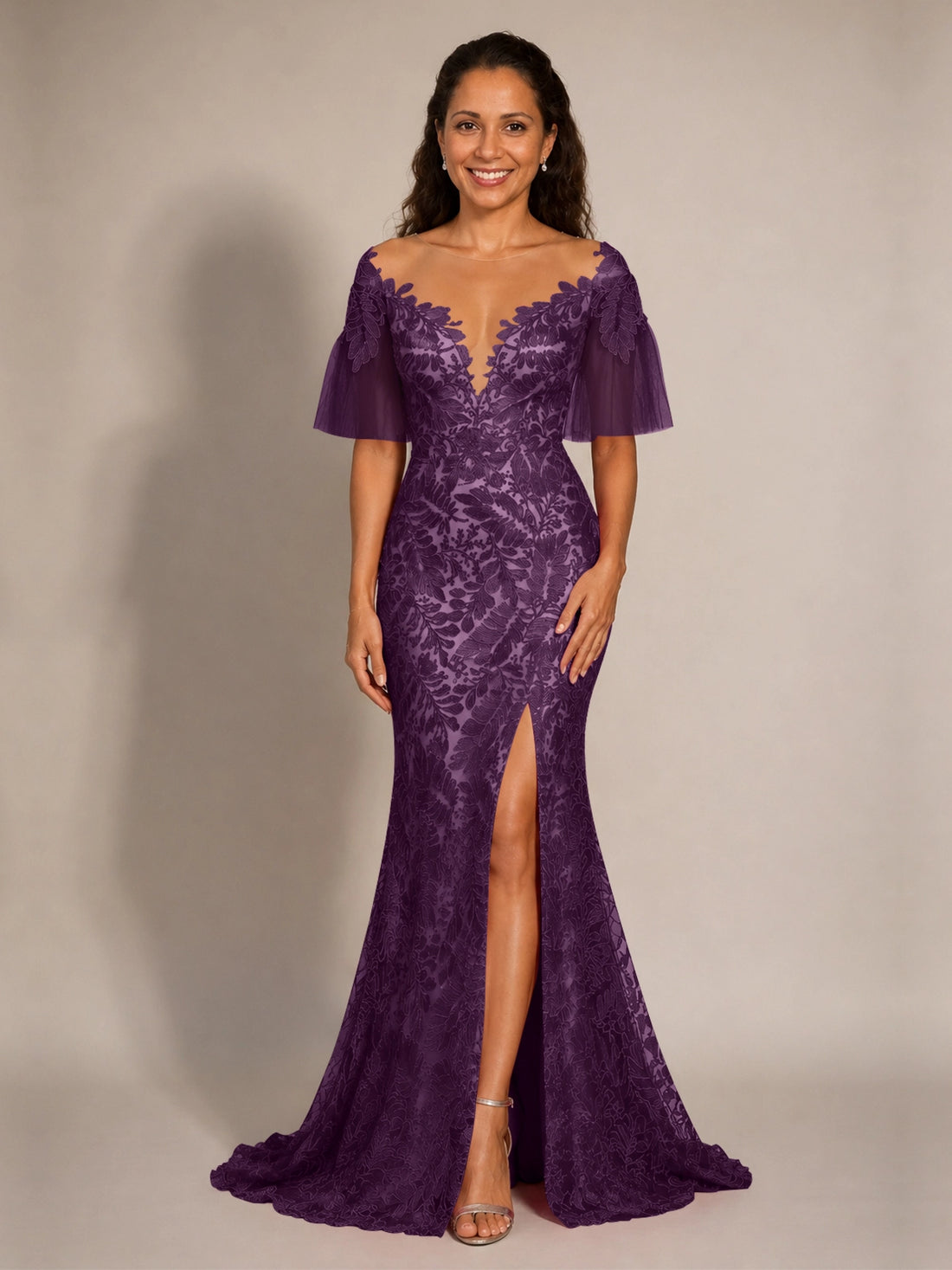 Mermaid Mother of the Bride Dress with V-neck 