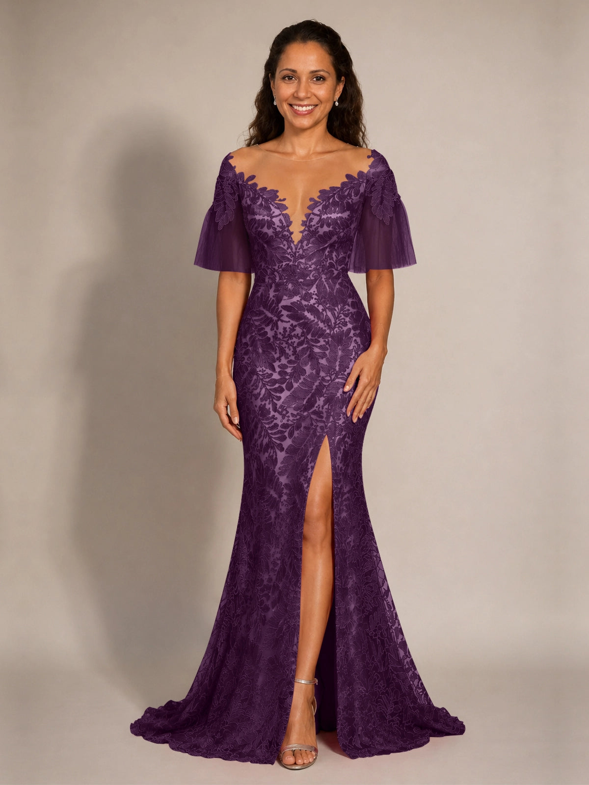 Mermaid Mother of the Bride Dress with V-neck 