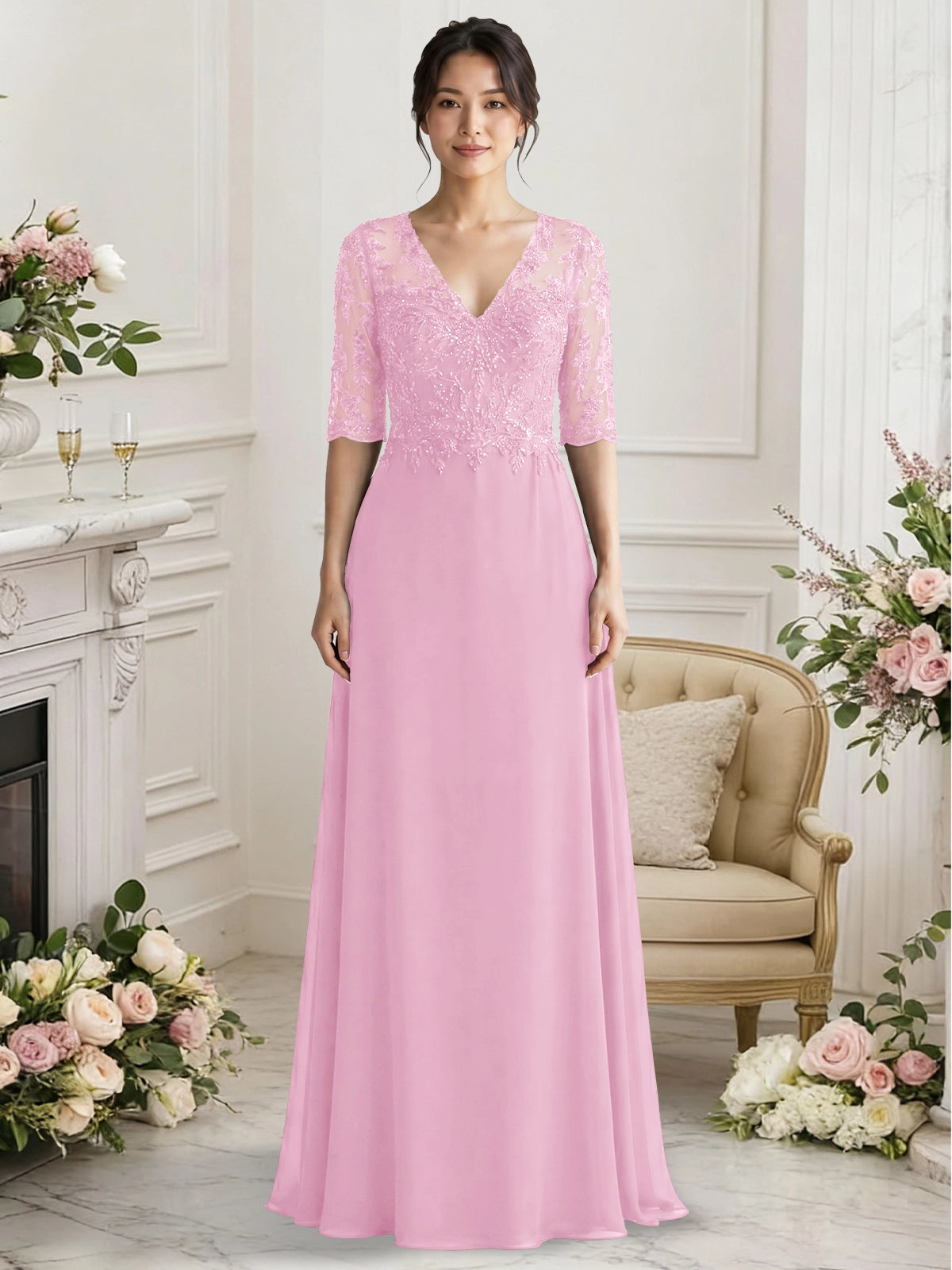 Lace Mother of the Bride Dress with Half Sleeves