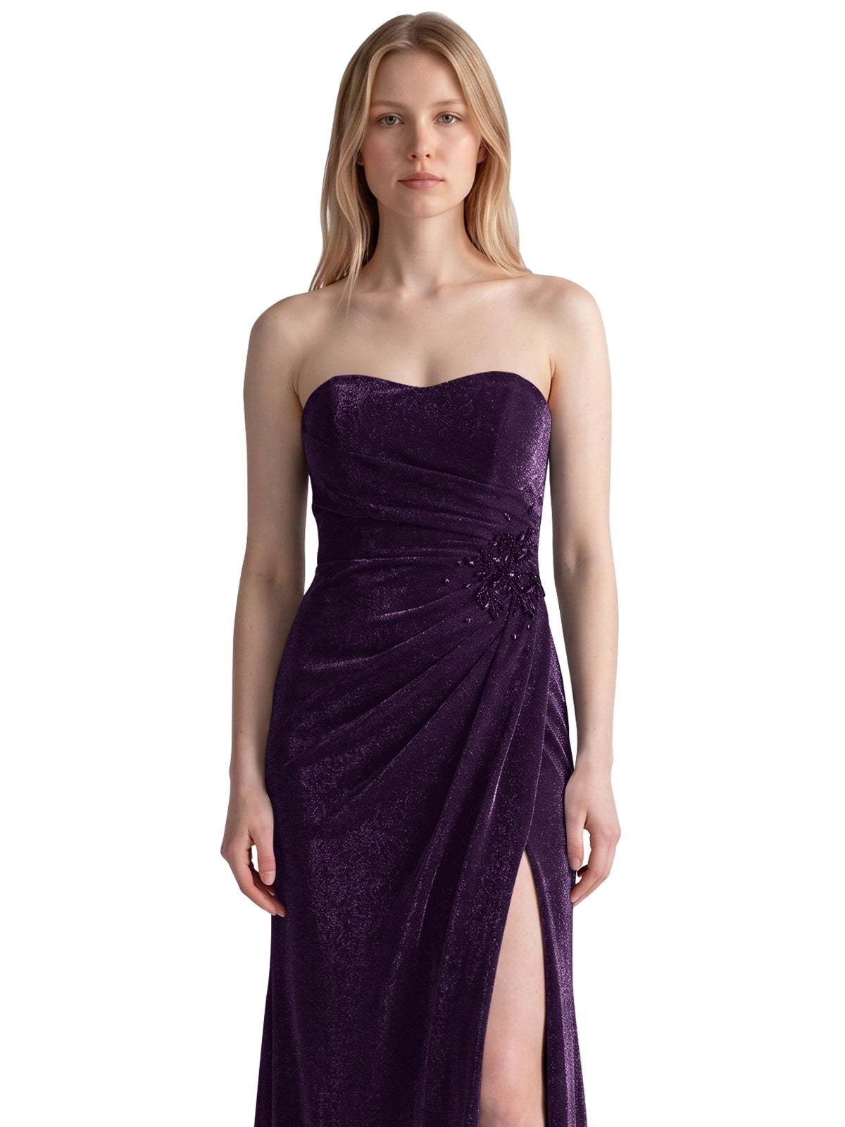 Velvet Prom Dress with Beaded Applique 
