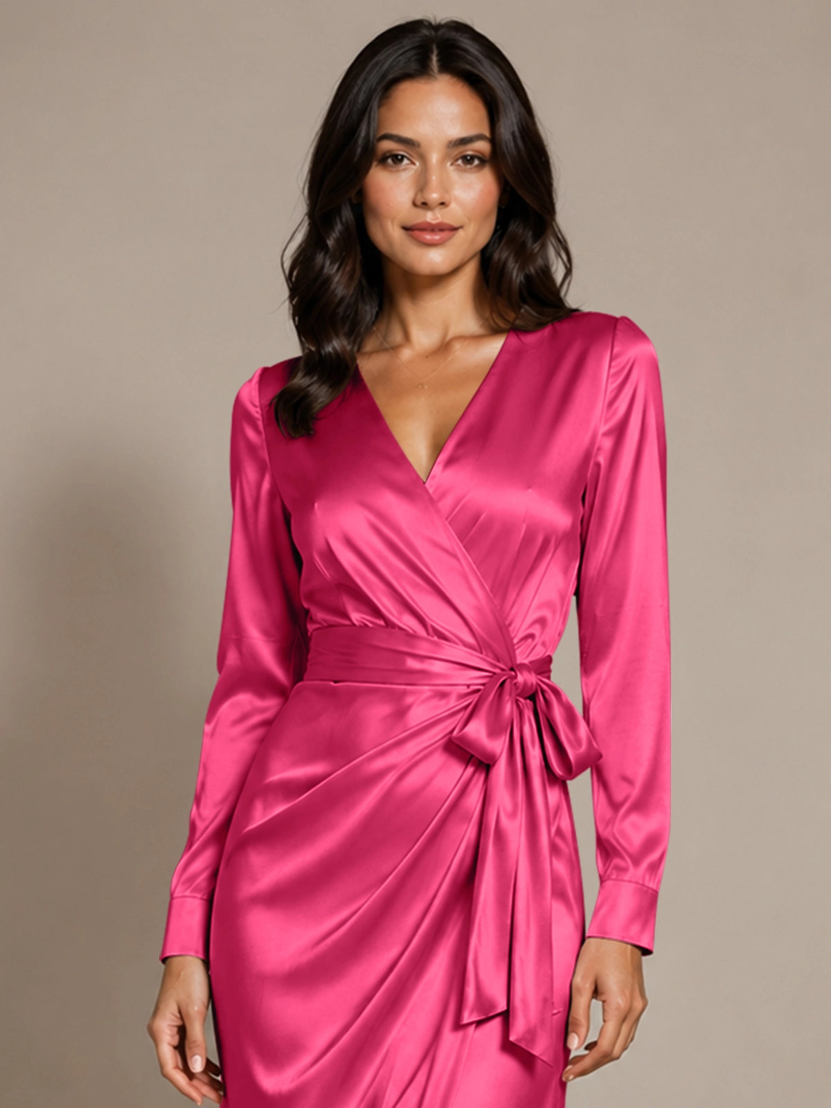 Silk-like Mother of the Bride Dress with Self-Tie Sash 