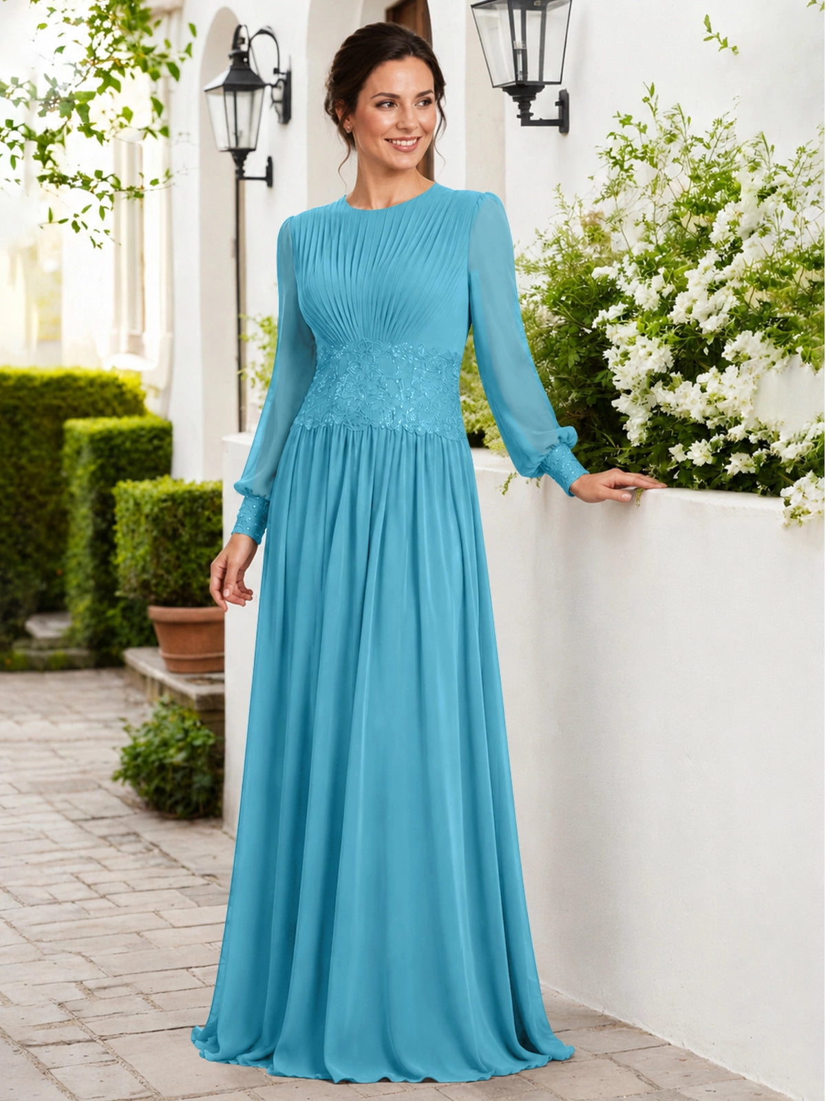 Chiffon Mother of the Bride Dress with Jewel Neckline 