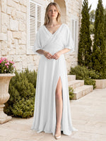 V-neck Slit Ruched Mother Dress 