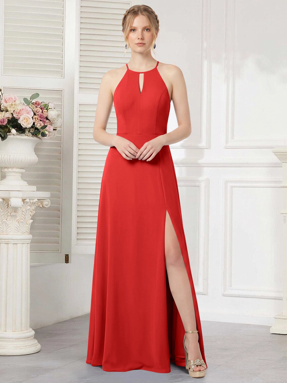 Chiffon Bridesmaid Dress with Halter 