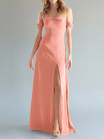 Off-the-Shoulder Slit Bridesmaid Dress 