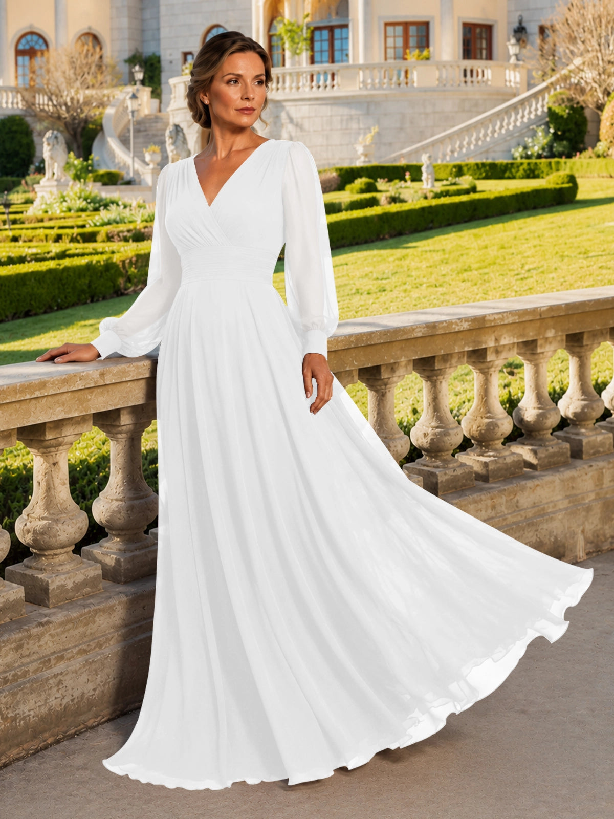 Chiffon Mother of the Bride Dress with Long Sleeves 