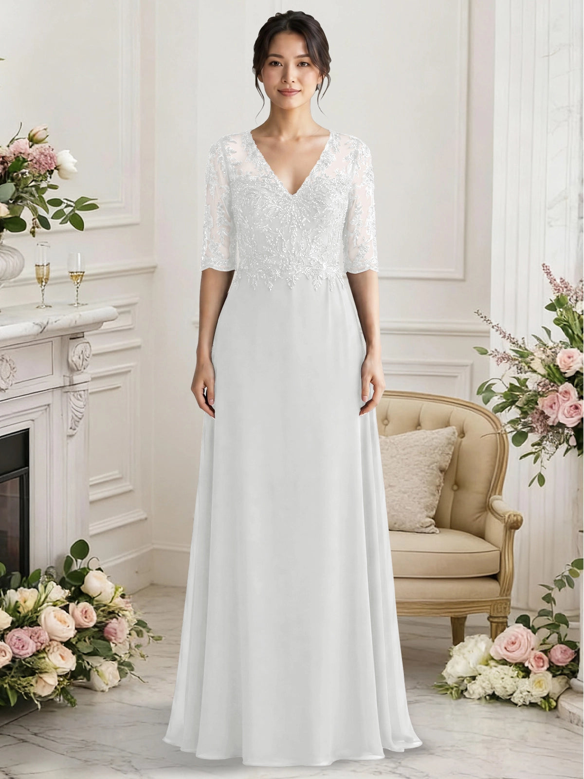 Lace Mother of the Bride Dress with Half Sleeves