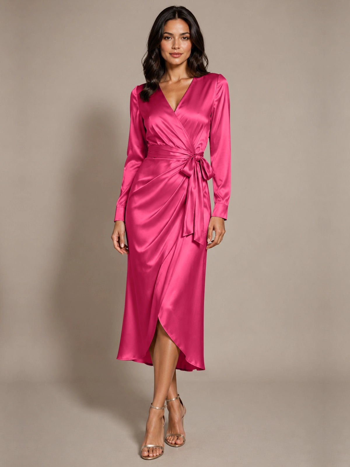 Silk-like Mother of the Bride Dress with Self-Tie Sash 