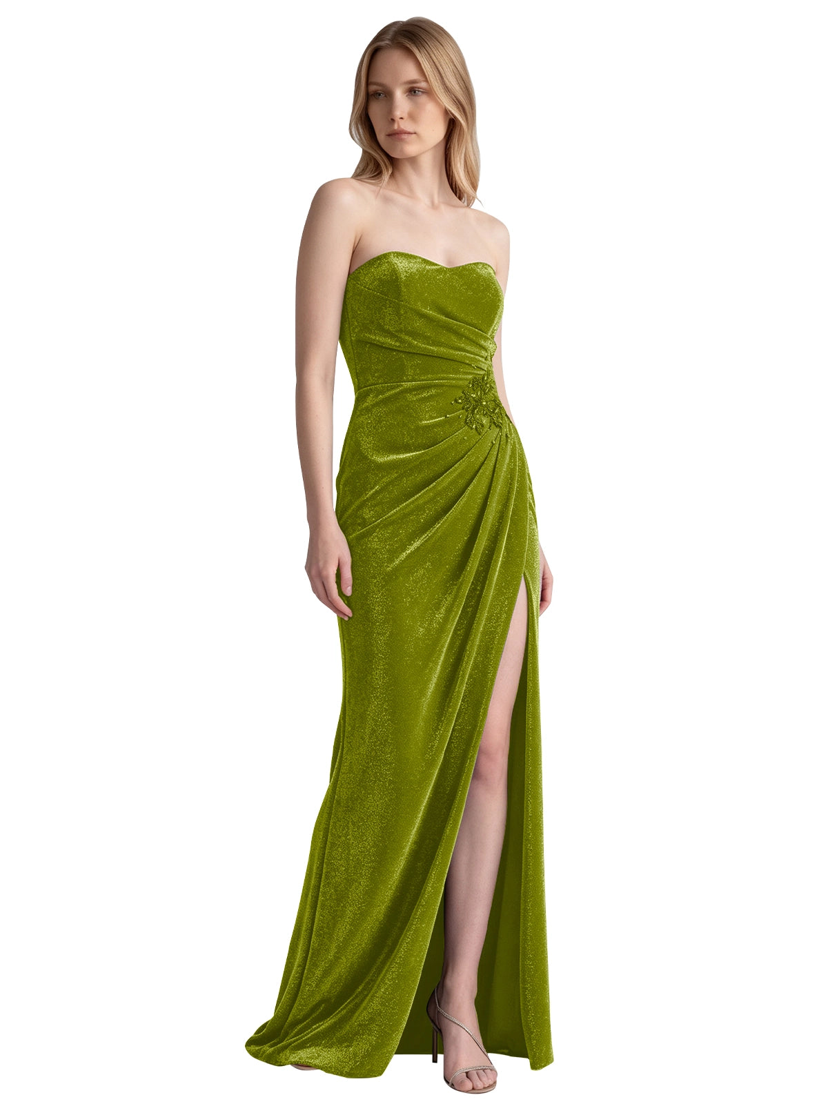 Velvet Prom Dress with Beaded Applique 