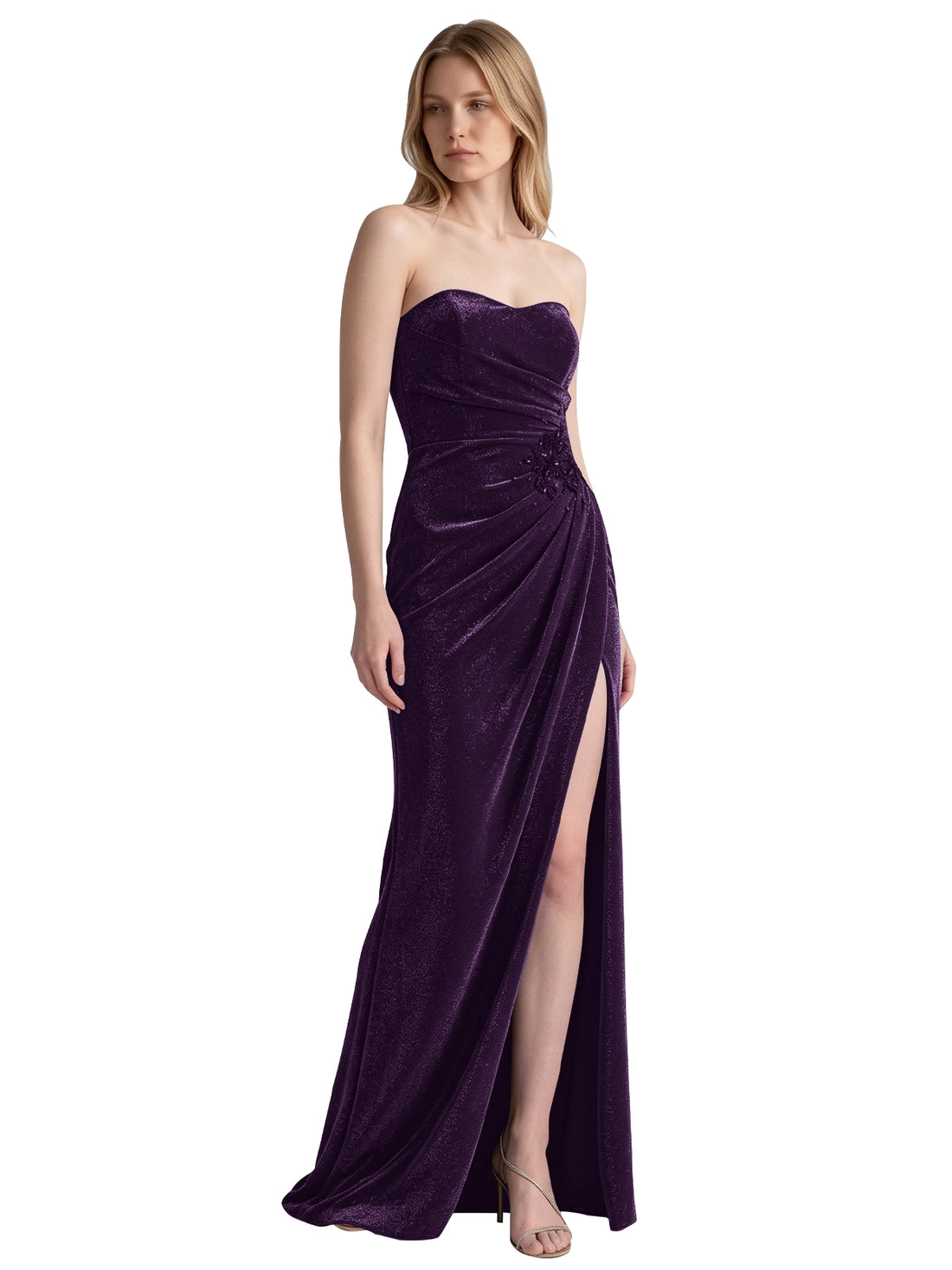 Velvet Prom Dress with Beaded Applique 