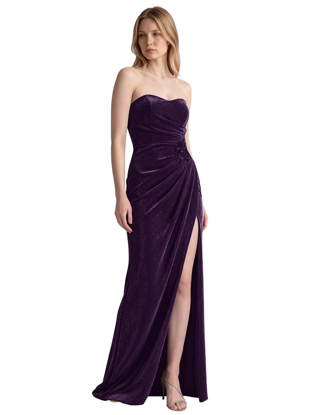 Velvet Prom Dress with Beaded Applique 