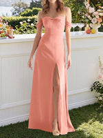 Off-the-Shoulder Slit Bridesmaid Dress 