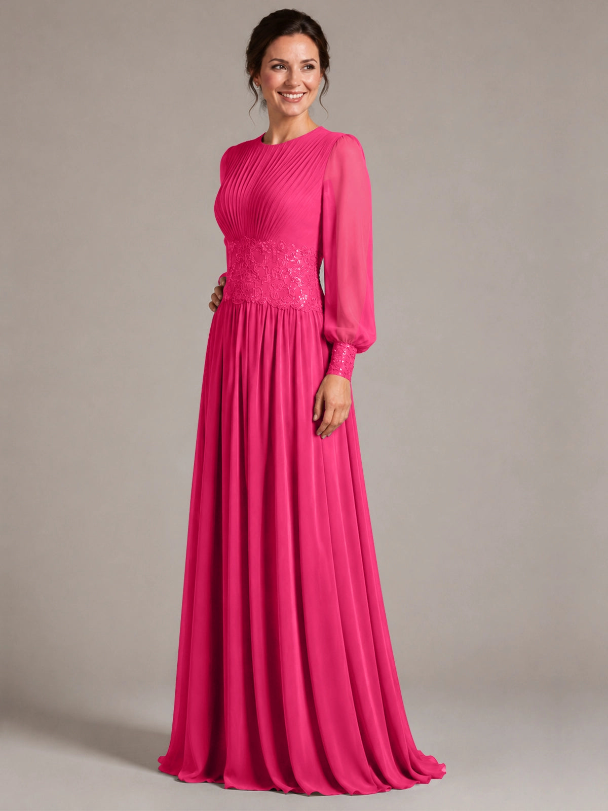Chiffon Mother of the Bride Dress with Jewel Neckline 