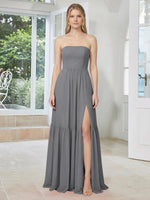 Strapless Bridesmaid Dress with Slit 